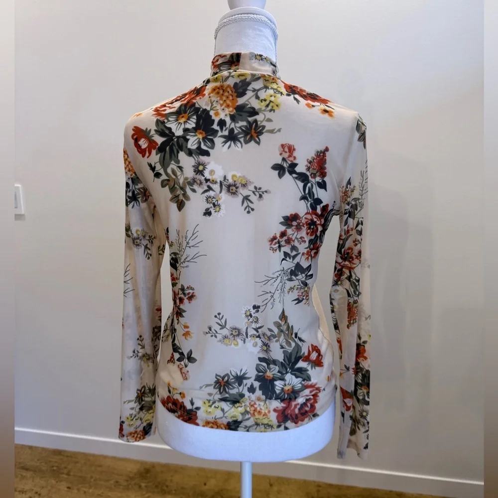 Lee Cooper Fairy Grunge Mesh Mockneck Floral Top size Medium Y2K Bohemian Sheer - Picture 4 of 11